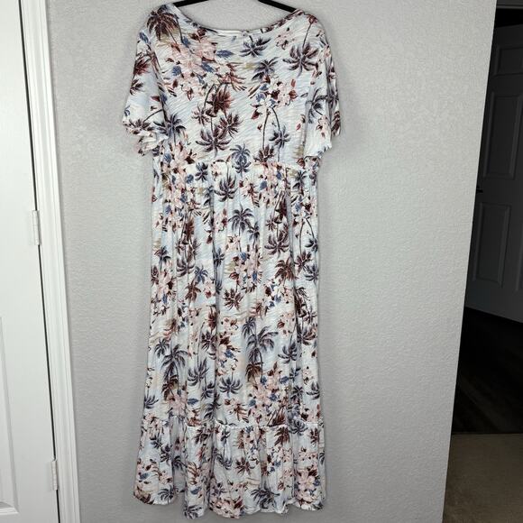 Torrid Womes Dress Maxi Cotton Slub Babydoll Beach Tropical Floral Palm 1X - Picture 3 of 5